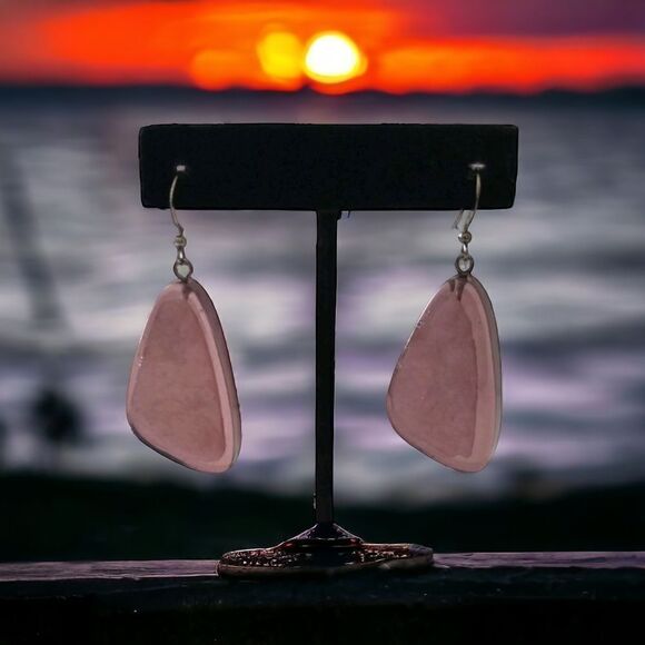 Purple Dangle Earrings Clear Encased Disco Pierced Large Lightweight Acrylic. - Picture 1 of 16